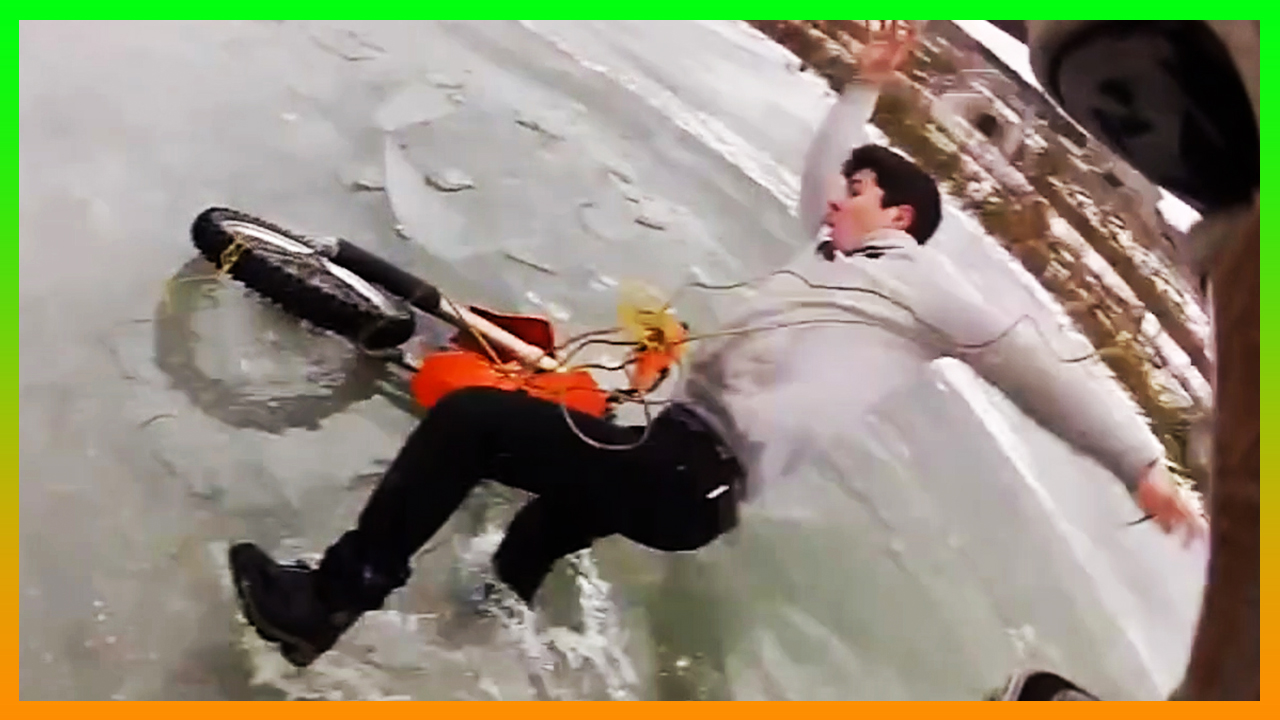 A compilation of dirt bike crashes, bikes blowing up and sinking through ice
